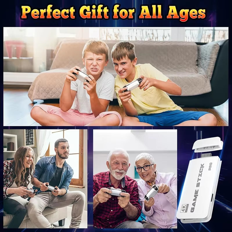 M15 4K TV Game Stick, 64GB Built-In 30000+ Retro Games Console with Wireless Gamepads, Supports 20+ Simulators for HD TV Gaming