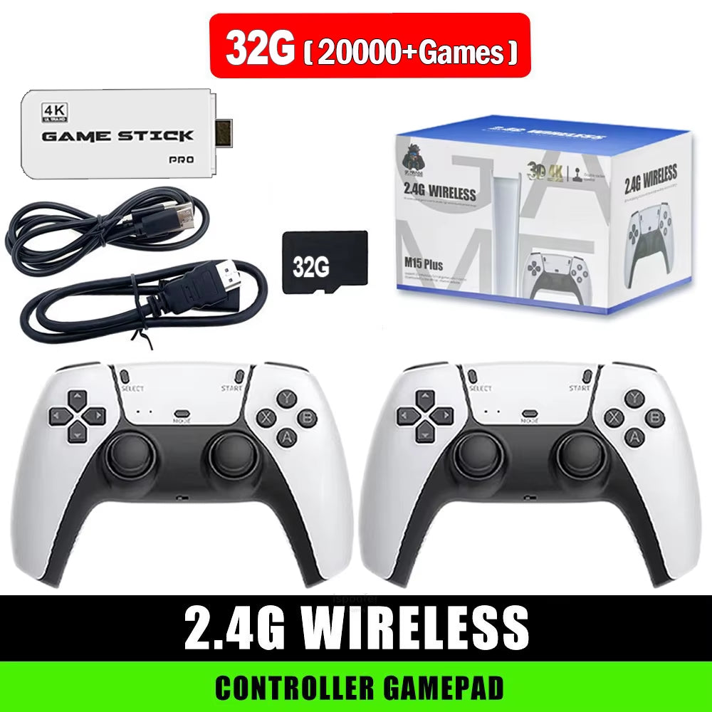 M15 4K TV Game Stick, 64GB Built-In 30000+ Retro Games Console with Wireless Gamepads, Supports 20+ Simulators for HD TV Gaming