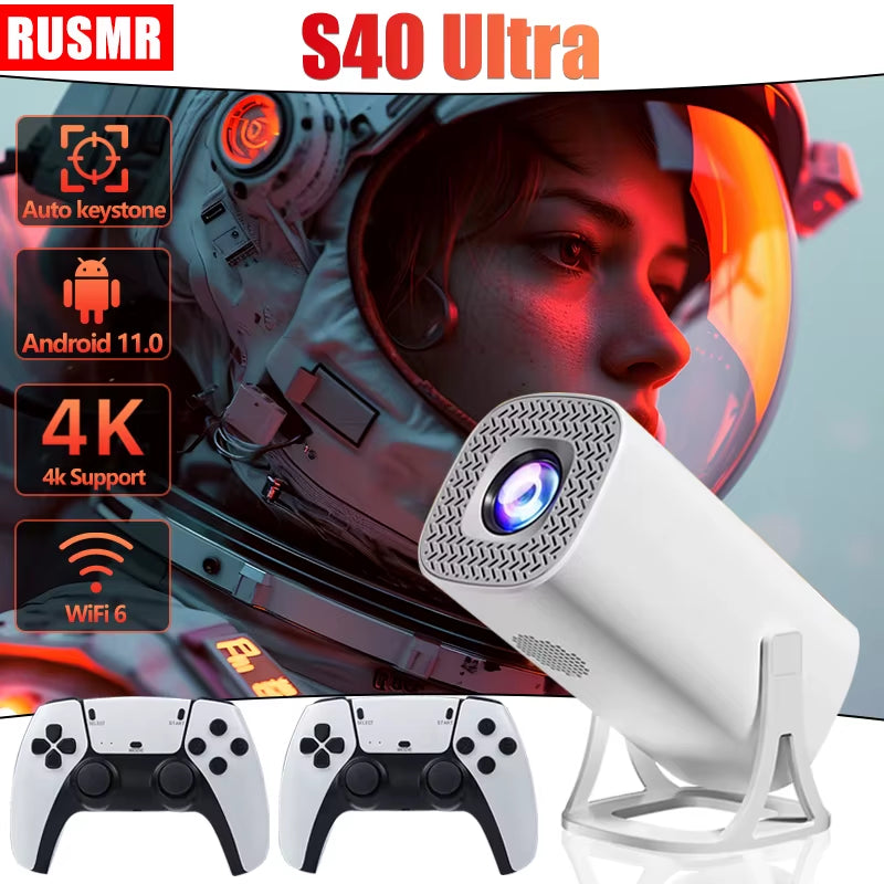 New S40 Ultra Mini Intelligent Projector: 720P Gaming Projector, Android 11, Wifi, 8GB and Classic Ps1 Console Support